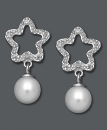 Shoot for the stars in all you do. These sterling silver earrings feature cut-out, diamond-accented starts and cultured freshwater pearl drops (6-7 mm). Approximate drop: 7/8 inch. Shoot for the stars in all you do. These sterling silver earrings feature cut-out, diamond-accented starts and cultured freshwater pearl drops (6-7 mm). Approximate drop: 7/8 inch.