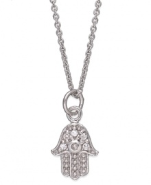 Elegance and eclecticism go hand-in-hand with this hamsa pendant from B. Brilliant. Round-cut cubic zirconia accents provide a sparkling touch. Crafted in sterling silver. Approximate length: 18 inches + 3-inch extender. Approximate drop: 5/8 inch. Elegance and eclecticism go hand-in-hand with this hamsa pendant from B. Brilliant. Round-cut cubic zirconia accents provide a sparkling touch. Crafted in sterling silver. Approximate length: 18 inches + 3-inch extender. Approximate drop: 5/8 inch.