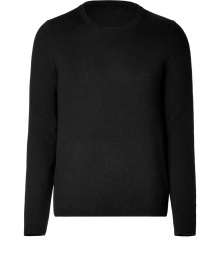 Elegant pullover in a fine black wool and cashmere blend - Classic crew neck style - The cut is slim and straight with long sleeves - A casual classy basic for everyday wear - Very light, soft material - Small ribbed cuffs on the sleeves and hem - A classic favorite piece that works with all types of pants for leisure and business