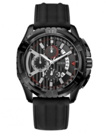 Zip through your busy schedule in style with this chic, multi-tasking watch from GUESS. Zip through your busy schedule in style with this chic, multi-tasking watch from GUESS.