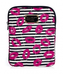 Detailed with a mash-up of bold graphic prints, Marc by Marc Jacobs stripey lips logo tablet case is a fun choice for stashing away your favorite piece of hardware - Black logo plaque, zip closure - Carry alone, or slip into sleek leather totes Detailed with a mash-up of bold graphic prints, Marc by Marc Jacobs stripey lips logo tablet case is a fun choice for stashing away your favorite piece of hardware - Black logo plaque, zip closure - Carry alone, or slip into sleek leather totes