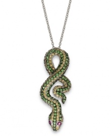 Get a little serpentine with your style. This edgy snake pendant is illuminated by round-cut yellow sapphires (1-9/10 ct. t.w.), tsavorite (2-1/4 ct. t.w.) and rubies (1/4 ct. t.w.). Set in sterling silver. Approximate length: 18 inches. Approximate drop: 2 inches. Get a little serpentine with your style. This edgy snake pendant is illuminated by round-cut yellow sapphires (1-9/10 ct. t.w.), tsavorite (2-1/4 ct. t.w.) and rubies (1/4 ct. t.w.). Set in sterling silver. Approximate length: 18 inches. Approximate drop: 2 inches.