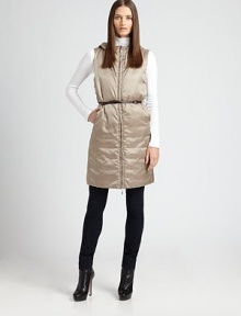 A sleeveless take on the sleek nylon parka, styled with a comfortable drawstring hood.Drawstring hoodSleevelessFront zipperSlash pocketsAbout 36 from shoulder to hemNylon/polyesterDry cleanImportedModel shown is 5'10 (177cm) wearing US size 4. A sleeveless take on the sleek nylon parka, styled with a comfortable drawstring hood.Drawstring hoodSleevelessFront zipperSlash pocketsAbout 36 from shoulder to hemNylon/polyesterDry cleanImportedModel shown is 5'10 (177cm) wearing US size 4.