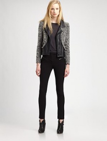 Chic gets an edge in this nubby wool-rich layer updated with sumptuous lamb leather panels and industrial zip details.Notch collarLong sleevesZip front closureFront flap pocketsFront slash zip pocketsPrincess seamsAbout 21 from shoulder to hemFully lined50% wool/20% polyester/20% polycotton/10% polyamideLeather trimDry cleanImported of Italian fabricModel shown is 5'11 (180cm) wearing US size Small. Chic gets an edge in this nubby wool-rich layer updated with sumptuous lamb leather panels and industrial zip details.Notch collarLong sleevesZip front closureFront flap pocketsFront slash zip pocketsPrincess seamsAbout 21 from shoulder to hemFully lined50% wool/20% polyester/20% polycotton/10% polyamideLeather trimDry cleanImported of Italian fabricModel shown is 5'11 (180cm) wearing US size Small.