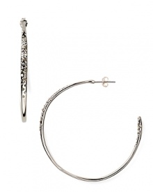 Elegant and understated. Alexis Bittar perfectly easy-chic accessorizing with this pair of rhodium and Swarovski crystal hoop earrings. Elegant and understated. Alexis Bittar perfectly easy-chic accessorizing with this pair of rhodium and Swarovski crystal hoop earrings.