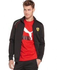 Sealed with the Ferrari stamp of approval, this Puma track jacket infuses your look with the sleek, speed-chasing style of a sports car. Sealed with the Ferrari stamp of approval, this Puma track jacket infuses your look with the sleek, speed-chasing style of a sports car.