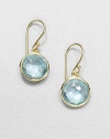From the Lollipop Collection. Exquisitely faceted blue topaz drops, framed in gleaming 18k yellow gold. Blue topaz 18k yellow gold Drop, about 1 Diameter, about ½ Ear wire Imported