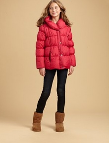 This brightly-hued quilted style will keep her cozy all season long.Convertible hoodSnap front with concealed zip-up closureAllover quiltingLong sleevesSignature DKNY embroidery at wristFully linedNylonMachine washImported This brightly-hued quilted style will keep her cozy all season long.Convertible hoodSnap front with concealed zip-up closureAllover quiltingLong sleevesSignature DKNY embroidery at wristFully linedNylonMachine washImported