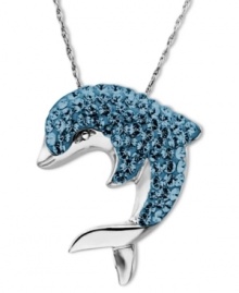 Add a splash of color. Kaleidoscope's playful dolphin pendant shines with the addition of round-cut blue crystals with Swarovski Elements. Set in sterling silver. Approximate length: 18 inches. Approximate drop: 7/8 inch. Add a splash of color. Kaleidoscope's playful dolphin pendant shines with the addition of round-cut blue crystals with Swarovski Elements. Set in sterling silver. Approximate length: 18 inches. Approximate drop: 7/8 inch.