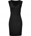 Stylish dress in fine, black viscose stretch blend - Decorative seam detail creates a flattering silhouette - Fitted, ultra-feminine cut - Sleeveless bodice with deep v-neck and zip - Pencil skirt hits above the knee - Sexy and sophisticated, perfect for parties and evenings out - Pair with a blazer and peep toe pumps, or dress up with sandals and a colorful clutch