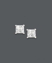 Sparkle perfect for any occasion! Near colorless princess-cut diamonds (1/4 ct. t.w.) make a shimmering statement against a 14k white gold post setting. Approximate diameter: 3-2/10 mm.