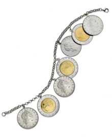 Cash in on this chic style. Giani Bernini's vintage-themed bracelet features a unique mix of coins in sterling silver and 24k gold over sterling silver. Approximate length: 7-1/2 inches.