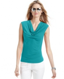 A solid-colored cowlneck top is a stylish basic that can be worn so many ways! Add this petite version by MICHAEL Michael Kors to your rotation for chic ensembles that are a cinch.