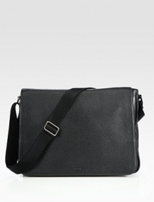 An urban essential crafted in premium buffalo leather, meant to stand up to everyday use with polished aplomb. Flap closure Adjustable logo strap Interior zip, cell phone pockets 15¾W X 13H X 3½D Imported An urban essential crafted in premium buffalo leather, meant to stand up to everyday use with polished aplomb. Flap closure Adjustable logo strap Interior zip, cell phone pockets 15¾W X 13H X 3½D Imported