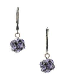 Lovely in lavender. A pretty, pale shade of purple stands out on these delicate drop earrings from Betsey Johnson. Crafted in hematite tone mixed metal, they're embellished with sparkling spherical crystal accents. Approximate drop: 1-1/10 inches. Lovely in lavender. A pretty, pale shade of purple stands out on these delicate drop earrings from Betsey Johnson. Crafted in hematite tone mixed metal, they're embellished with sparkling spherical crystal accents. Approximate drop: 1-1/10 inches.