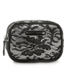 Glam up your look with this glittering square cosmetic case from Betseyville by Betsey Johnson. Glam up your look with this glittering square cosmetic case from Betseyville by Betsey Johnson.