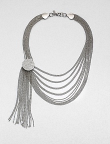 A sleek and unique design featuring delicate link chains in a multi-row style accented with a pavé stone embellishment and tassel. SilvertoneGlass stonesLength, about 20Tassel length, about 6Lobster clasp closureImported A sleek and unique design featuring delicate link chains in a multi-row style accented with a pavé stone embellishment and tassel. SilvertoneGlass stonesLength, about 20Tassel length, about 6Lobster clasp closureImported