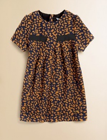 Grown-up tailoring distinguishes a fine frock in a splotchy woven print with front pleating and a subtly flared shape.Round necklineShort sleevesFront yoke with solid insetsDiagonal front pleatsEmbroidered logo at hemBack yokeHidden back zip closeFully linedPolyesterMachine washMade in France Grown-up tailoring distinguishes a fine frock in a splotchy woven print with front pleating and a subtly flared shape.Round necklineShort sleevesFront yoke with solid insetsDiagonal front pleatsEmbroidered logo at hemBack yokeHidden back zip closeFully linedPolyesterMachine washMade in France