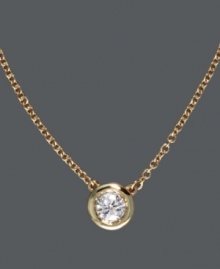 Sparkle that blends effortlessly with any look. Add subtle shine in Trio by Effy Collection's stunning pendant necklace. A bezel-set, round-cut diamond (1/5 ct. t.w.) shines in a 14k gold setting. Approximate length: 18 inches. Approximate drop: 1/4 inch. Sparkle that blends effortlessly with any look. Add subtle shine in Trio by Effy Collection's stunning pendant necklace. A bezel-set, round-cut diamond (1/5 ct. t.w.) shines in a 14k gold setting. Approximate length: 18 inches. Approximate drop: 1/4 inch.