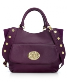 A ladylike silhouette gets an edgy upgrade with this chic satchel from Emma Fox. Golden stud accents, signature turn lock and suede trim add interest to the outside, while the roomy interior stashes all your everyday essentials with ease. A ladylike silhouette gets an edgy upgrade with this chic satchel from Emma Fox. Golden stud accents, signature turn lock and suede trim add interest to the outside, while the roomy interior stashes all your everyday essentials with ease.