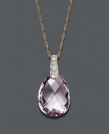 Flirtatious and fun. This rich rose-colored pendant highlights a faceted pink amethyst drop (4-1/2 ct. t.w.) with sparkling diamond accents at the bail. Crafted in 14k rose gold. Approximate length: 18 inches. Approximate drop: 3/4 inch. Flirtatious and fun. This rich rose-colored pendant highlights a faceted pink amethyst drop (4-1/2 ct. t.w.) with sparkling diamond accents at the bail. Crafted in 14k rose gold. Approximate length: 18 inches. Approximate drop: 3/4 inch.