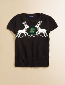 A charming crewneck sweater in a soft blend of plush yarns captures the spirit of the season with a classic intarsia-knit reindeer design.Ribbed crewneckCap sleevesShoulder buttonsRibbed cuffs and hemCottonHand washImported A charming crewneck sweater in a soft blend of plush yarns captures the spirit of the season with a classic intarsia-knit reindeer design.Ribbed crewneckCap sleevesShoulder buttonsRibbed cuffs and hemCottonHand washImported
