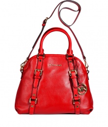 With its super soft red leather and gold-toned hardware, this MICHAEL Michael Kors bowling bag features ultra chic versatility - Classic bowling bag shape, top carrying handles, removable buckled shoulder strap, buckle details, back slit pocket with magnetic snap, textured leather, inside zippered back wall and slot pockets, front wall slot pockets - Perfect for everyday use, off-duty cool, or stylish travel With its super soft red leather and gold-toned hardware, this MICHAEL Michael Kors bowling bag features ultra chic versatility - Classic bowling bag shape, top carrying handles, removable buckled shoulder strap, buckle details, back slit pocket with magnetic snap, textured leather, inside zippered back wall and slot pockets, front wall slot pockets - Perfect for everyday use, off-duty cool, or stylish travel