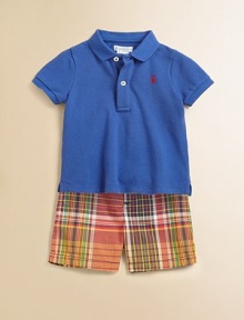This preppy set combines a cotton polo knit with a traditional madras short and matching belt for a perfectly cute ensemble.Shirt collarShort sleevesFront buttonEven vented hemButton closureWaistband with belt loopsZip flyAngled hand pocketsButtoned back welt pocketCottonMachine washImported Please note: Number of buttons may vary depending on size ordered. This preppy set combines a cotton polo knit with a traditional madras short and matching belt for a perfectly cute ensemble.Shirt collarShort sleevesFront buttonEven vented hemButton closureWaistband with belt loopsZip flyAngled hand pocketsButtoned back welt pocketCottonMachine washImported Please note: Number of buttons may vary depending on size ordered.