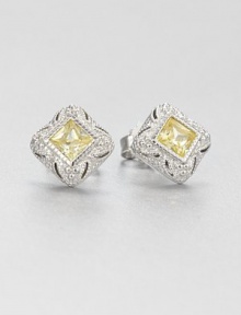 From the Estate Collection. Beautifully faceted canary crystal stones set in intricately designed, sterling silver. Canary crystalSterling silverSize, about .5Post backImported From the Estate Collection. Beautifully faceted canary crystal stones set in intricately designed, sterling silver. Canary crystalSterling silverSize, about .5Post backImported