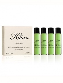 Inspired by Absinth, bittersweet nectar of poets. A travel spray for men and women. A magnetic object, literally. A monolith engraved with the Achilles' shield, signature of L'Oeuvre noire collection. As always, the travel spray is refillable, to travel with your favorite Kilian fragrance. A set with 4 refills, 0.25 oz. each. Inspired by Absinth, bittersweet nectar of poets. A travel spray for men and women. A magnetic object, literally. A monolith engraved with the Achilles' shield, signature of L'Oeuvre noire collection. As always, the travel spray is refillable, to travel with your favorite Kilian fragrance. A set with 4 refills, 0.25 oz. each.