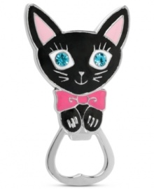 Kitty cuteness. This black cat bottle opener is crafted from silver-tone mixed metal with pink and glass crystal accents for a fun touch. Item comes packaged in a signature Betsey Johnson Gift Box. Approximate length: 3-1/2 inches. Kitty cuteness. This black cat bottle opener is crafted from silver-tone mixed metal with pink and glass crystal accents for a fun touch. Item comes packaged in a signature Betsey Johnson Gift Box. Approximate length: 3-1/2 inches.