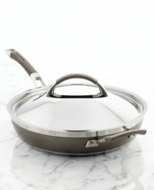 The go-to in a chef's kitchen. Whip up omelets, pancakes, sauteed vegetables, seared steaks and more on this versatile clad-constructed skillet, which sandwiches aluminum between two layers of stainless steel for fast, even heating. A silicone and stainless steel double-riveted handle lets you expertly maneuver food effortlessly off the nonstick surface and sloped sides. Lifetime warranty. The go-to in a chef's kitchen. Whip up omelets, pancakes, sauteed vegetables, seared steaks and more on this versatile clad-constructed skillet, which sandwiches aluminum between two layers of stainless steel for fast, even heating. A silicone and stainless steel double-riveted handle lets you expertly maneuver food effortlessly off the nonstick surface and sloped sides. Lifetime warranty.