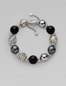 From the Elements Collection. Perfect mix of textures, this beaded design pairs black onyx, hematite and sterling silver.Hematite Black onyx Sterling silver Length, about 7½ Adjustable oval bead clasp Imported 