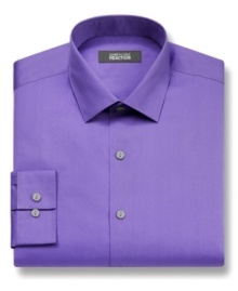 Stay on solid ground in any business situation with this crisp slim-fit dress shirt from Kenneth Cole Reaction. Stay on solid ground in any business situation with this crisp slim-fit dress shirt from Kenneth Cole Reaction.