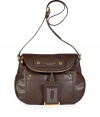 A modern classic, this chic satchel from Marc by Marc Jacobs is a must-have essential - Rounded front flap with zipper trim, shoulder strap, front pocket, hanging nametag detail textured leather - Perfect for daily use or off-duty chic