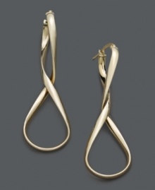 Add a stylish twist. This contemporary cool style features a traditional hoop with a chic, figure-eight shape. Crafted in 14k gold. Approximate drop: 2 inches. Add a stylish twist. This contemporary cool style features a traditional hoop with a chic, figure-eight shape. Crafted in 14k gold. Approximate drop: 2 inches.