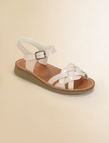 A graceful basketweave front of faux patent leather straps distinguishes this summery style.Faux patent leather upperBuckle ankle strapFaux leather footbedMini wedge composite rubber soleImported A graceful basketweave front of faux patent leather straps distinguishes this summery style.Faux patent leather upperBuckle ankle strapFaux leather footbedMini wedge composite rubber soleImported