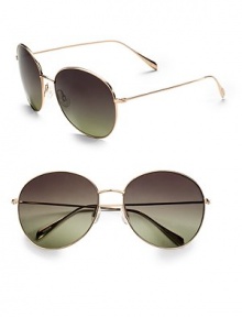 These simply chic frames feature a bohemian design. Available in gold with green polar gradient lens or silver chrome with blue polar gradient lens. 100% UV protection Imported These simply chic frames feature a bohemian design. Available in gold with green polar gradient lens or silver chrome with blue polar gradient lens. 100% UV protection Imported