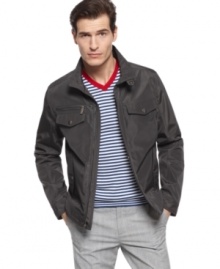 Shift into the fast lane - this lightweight Kenneth Cole Reaction moto jacket will never slow you down. Shift into the fast lane - this lightweight Kenneth Cole Reaction moto jacket will never slow you down.