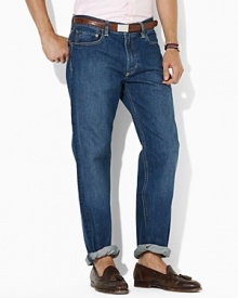 Essential classic-fitting jean with standard-rise belted waist, zip fly with signature shank, straight leg. Essential classic-fitting jean with standard-rise belted waist, zip fly with signature shank, straight leg.