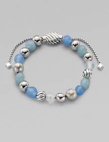 From the Spiritual Bead Collection. Singing the blues with a pretty strand in soft blue shades, combining beads of blue chalcedony, aquamarine, moon quartz and sterling silver with an oval cable slide clasp.Blue chalcedony, aquamarine and moon quartzSterling silverDiameter, about 2Adjustable slide claspImported From the Spiritual Bead Collection. Singing the blues with a pretty strand in soft blue shades, combining beads of blue chalcedony, aquamarine, moon quartz and sterling silver with an oval cable slide clasp.Blue chalcedony, aquamarine and moon quartzSterling silverDiameter, about 2Adjustable slide claspImported