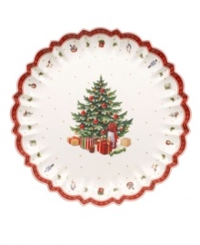 Play up the fun with this Toy's Delight serving bowl from Villeroy & Boch. Fine porcelain in a playfully ruffled shape is trimmed with intricate patterns, classic toys and festive decorations to create magical holiday setting. Play up the fun with this Toy's Delight serving bowl from Villeroy & Boch. Fine porcelain in a playfully ruffled shape is trimmed with intricate patterns, classic toys and festive decorations to create magical holiday setting.