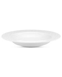 Set the tone with the white bone china of Devore dinnerware. A matte, organic texture lends chic distinction to a rim soup bowl that's equally suited for fine dinner parties and every day of the week. From Donna Karan by Lenox. Set the tone with the white bone china of Devore dinnerware. A matte, organic texture lends chic distinction to a rim soup bowl that's equally suited for fine dinner parties and every day of the week. From Donna Karan by Lenox.