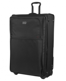 Larger than life luxury. The Tumi Alpha collection's largest wheeled packing case, this amazing expandable upright offers the option of carrying suits and even has a removable tote bag to help you bring home extra items acquired during your travels. Tumi quality assurance warranty. Larger than life luxury. The Tumi Alpha collection's largest wheeled packing case, this amazing expandable upright offers the option of carrying suits and even has a removable tote bag to help you bring home extra items acquired during your travels. Tumi quality assurance warranty.
