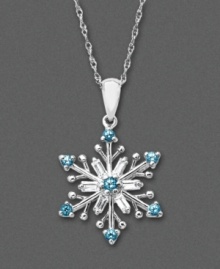 A snowflake to warm your heart on a blustery winter's day. This unique pendant features blue topaz (3/8 ct. t.w.) and white topaz (3/8 ct. t.w.) in a sterling silver setting. Approximate length: 18 inches. Approximate drop: 1 inch. A snowflake to warm your heart on a blustery winter's day. This unique pendant features blue topaz (3/8 ct. t.w.) and white topaz (3/8 ct. t.w.) in a sterling silver setting. Approximate length: 18 inches. Approximate drop: 1 inch.