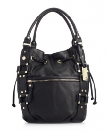 Marc Fisher's stunning Trunk Show bucket purse piles on the chunky hardware and cinches with a chic drawstring. Marc Fisher's stunning Trunk Show bucket purse piles on the chunky hardware and cinches with a chic drawstring.