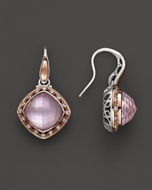 Diamonds, set in sterling silver and 18K. pink gold, frame faceted doublets of rose amethyst over pink mother-of-pearl. By Tacori.