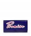 Add some bold style to your cocktail look with this quirky-cool leather clutch from Jil Sander - Classic envelope shape, front flap closure, contrasting leather Promise graphic on front - Pair with leather leggings, an oversized top, and platform heels