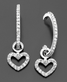 Dangling heart charms add extra sparkle to these eye-catching earrings by Victoria Townsend. Features round-cut diamonds (1/4 ct. t.w.) set in sterling silver. Approximate diameter: 1/2 inch. Approximate drop: 1-1/4 inches. Dangling heart charms add extra sparkle to these eye-catching earrings by Victoria Townsend. Features round-cut diamonds (1/4 ct. t.w.) set in sterling silver. Approximate diameter: 1/2 inch. Approximate drop: 1-1/4 inches.