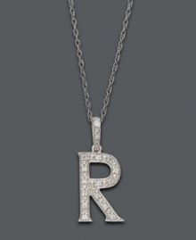 Spell it out in sparkle! This personalized initial charm necklace makes the perfect gift for Rebecca or Rachel. Features sparkling, round-cut diamond accents. Setting and chain crafted in 14k white gold. Approximate length: 18 inches. Approximate drop: 1/2 inch. Spell it out in sparkle! This personalized initial charm necklace makes the perfect gift for Rebecca or Rachel. Features sparkling, round-cut diamond accents. Setting and chain crafted in 14k white gold. Approximate length: 18 inches. Approximate drop: 1/2 inch.